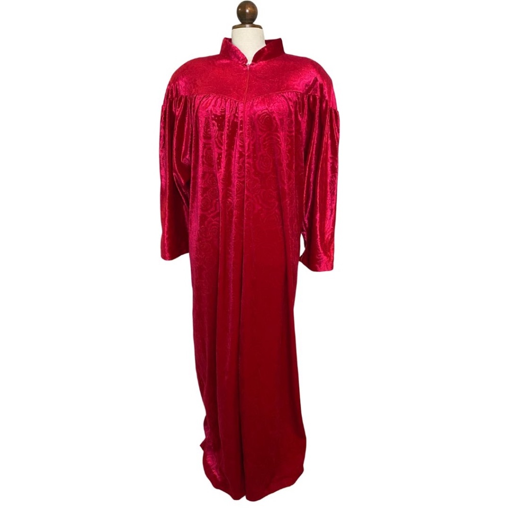 Vintage Housecoat Robe Velour Fuschia Red Size XL